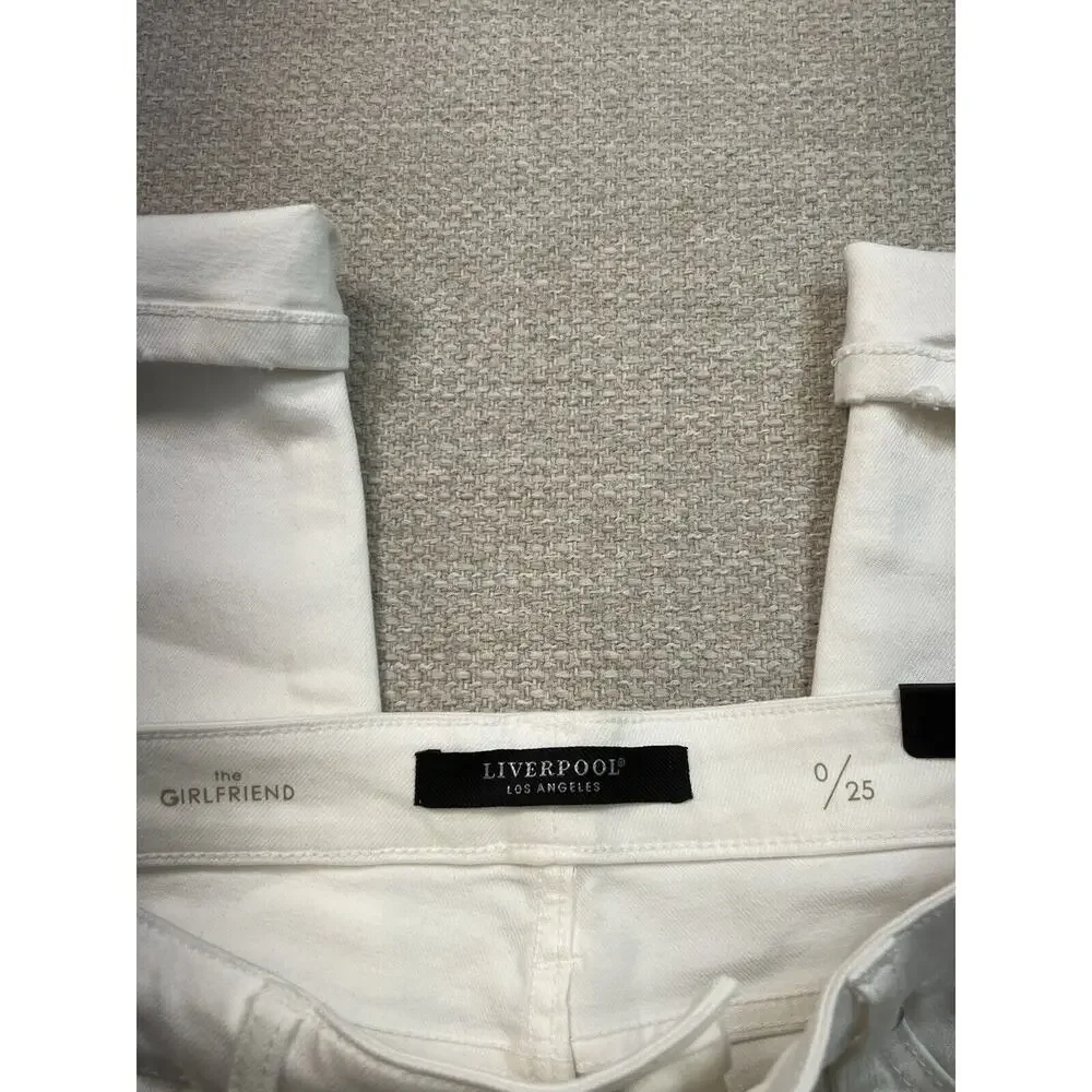 Liverpool the Girlfriend Cuffed JEAN‎ Mid Rise Distressed Denim Bone White 0/25